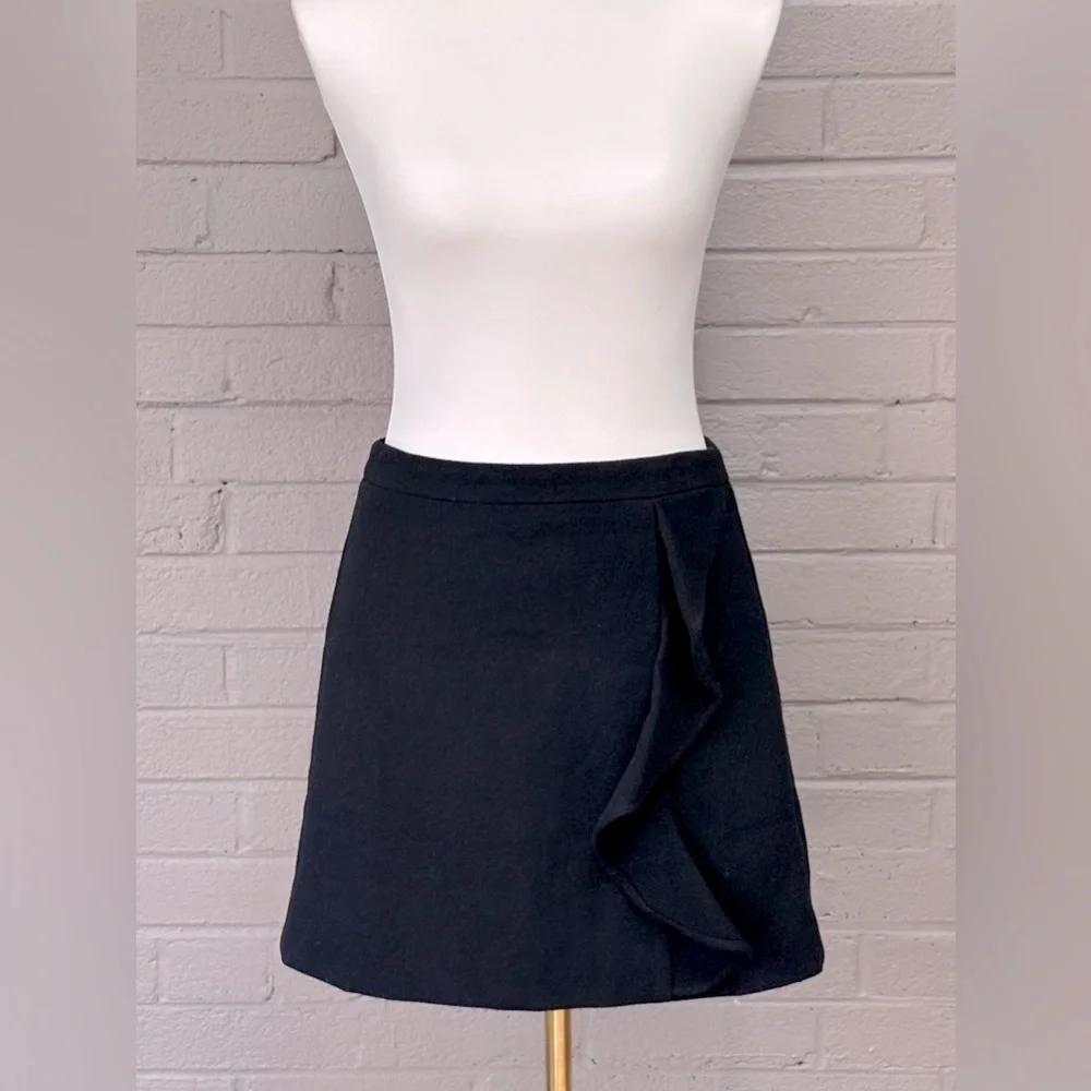 J.Crew black side ruffle wool mini skirt 2